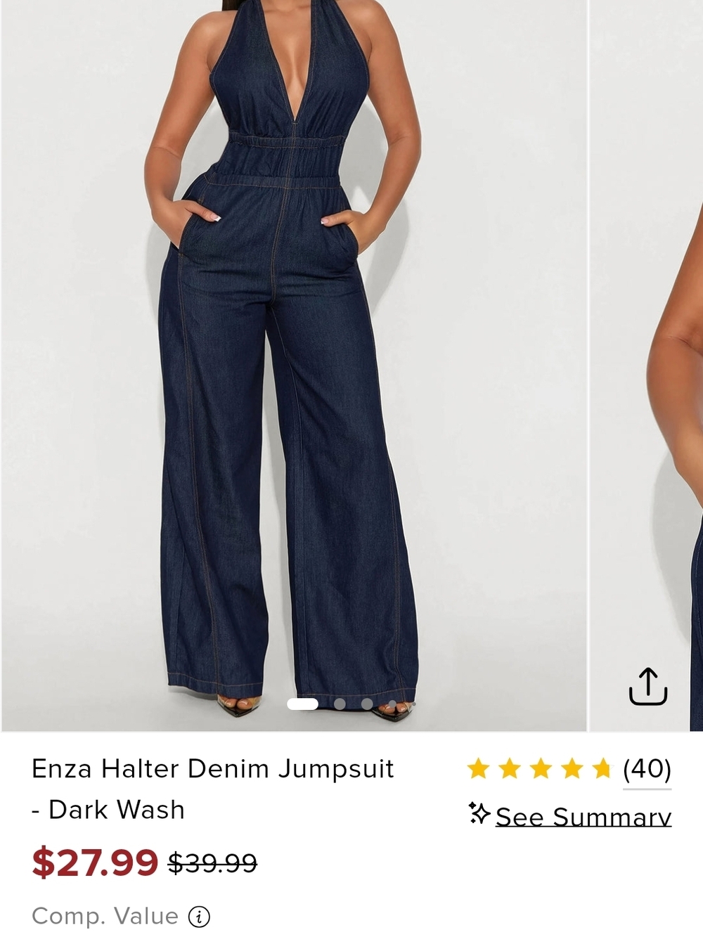 Enza Costa Dark Wash Halter Denim Jumpsuit